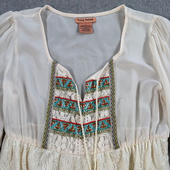 Flying Tomato Mini Dress Sheer Lace Womens Small Boho Tassel Peasant Embroidered - Picture 3 of 9